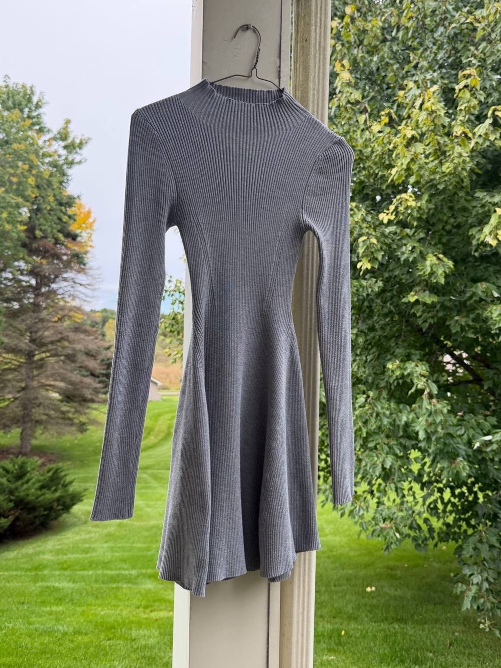 Gray Ribbed Skater Mini Dress - Picture 2 of 6